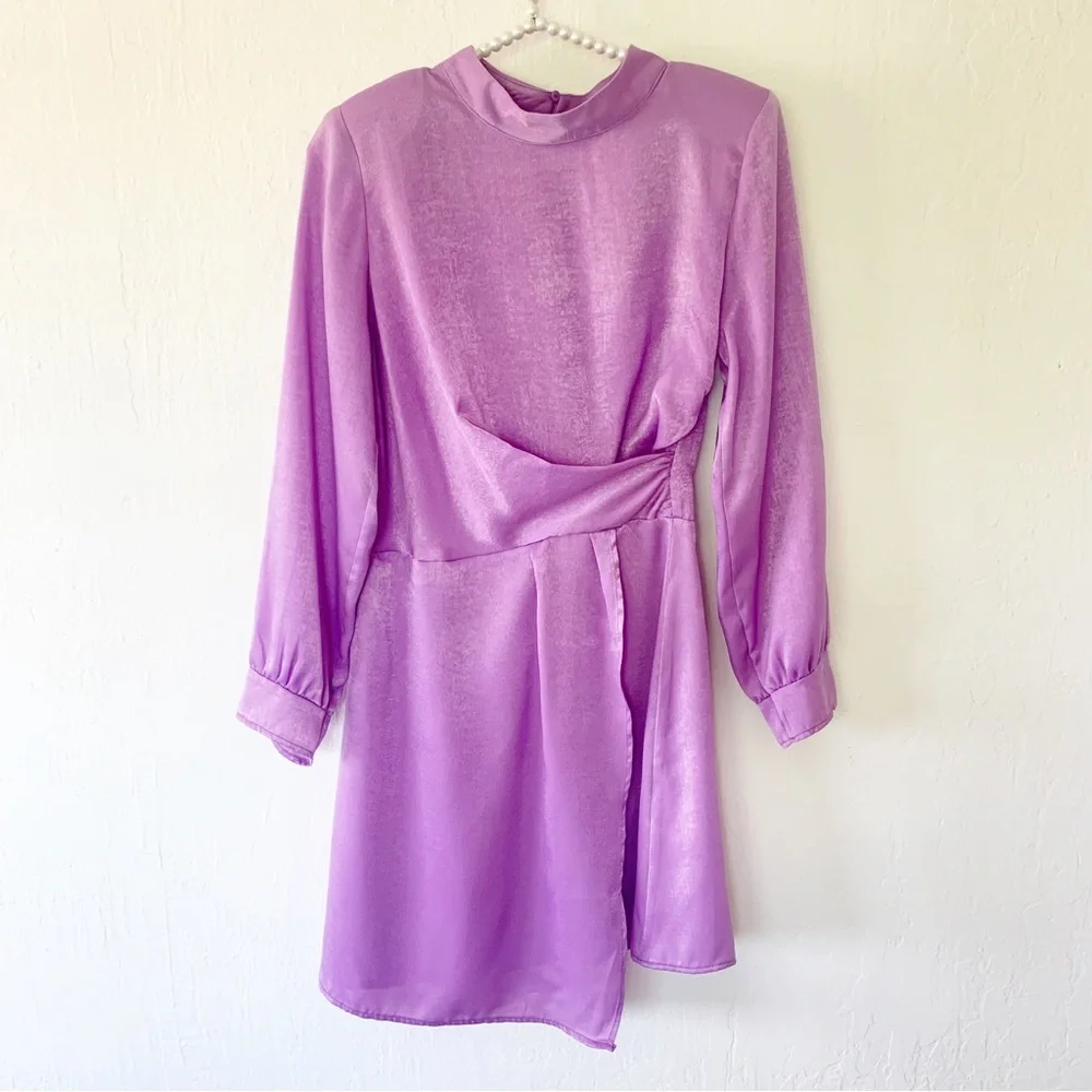 Zara Light Lilac Draped Satin Effect Dress - Picture 6 of 16